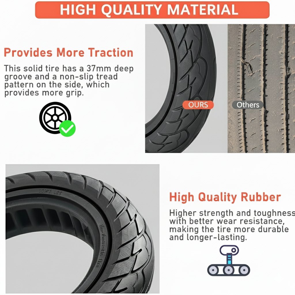 10x2.5" Black Tubeless Solid Tyre 36mm Slot for Electric Scooters