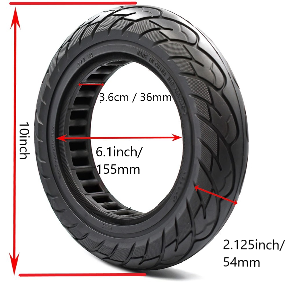 10x2.125-6.1" Tubeless Tyre Plain Black Wheel 36mm Slot for Electric Scooter