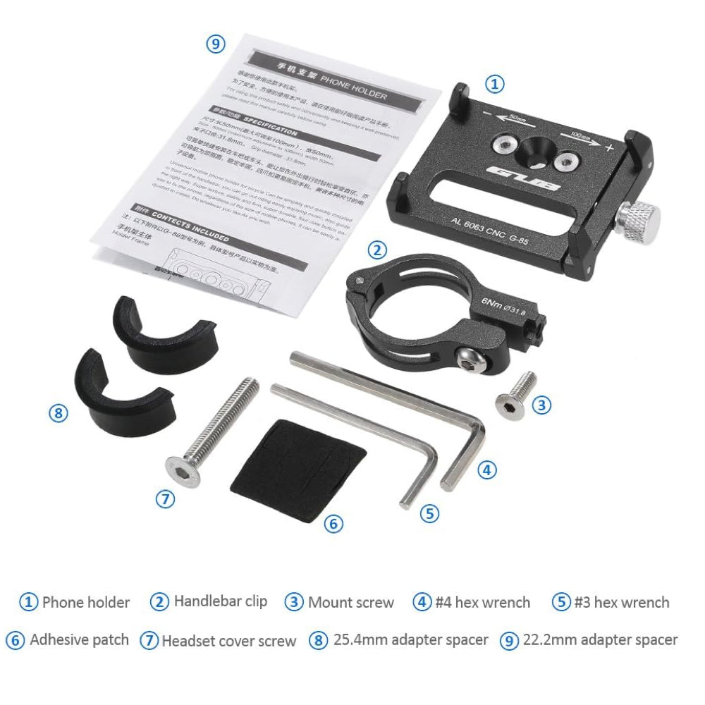 GUB Premium Metal Phone Mount for Electric Scooter & Bikes - Black