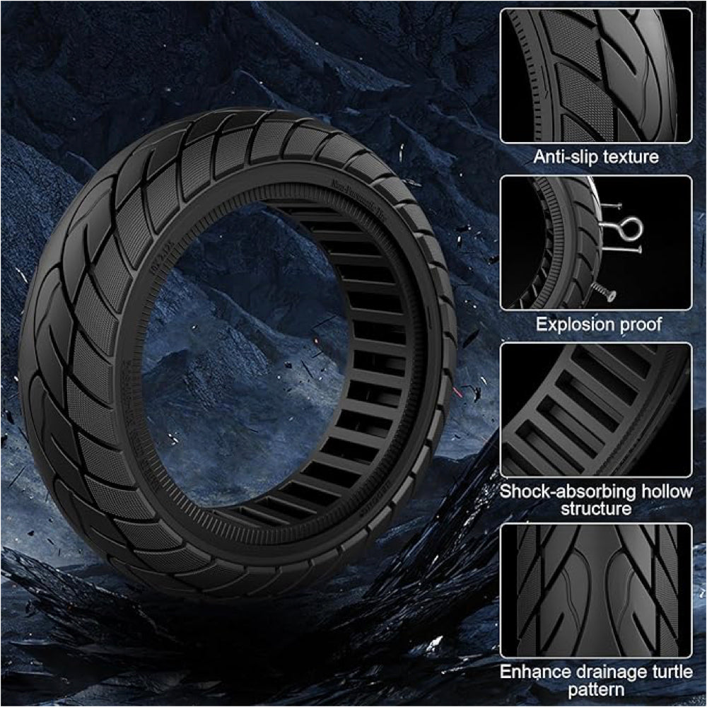 10x2.125-6.1" Tubeless Tyre Plain Black Wheel 36mm Slot for Electric Scooter