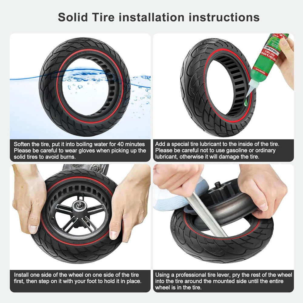 10x2.5" Tubeless Solid Tyre 36mm Slot w/ Red Line for Electric Scooters