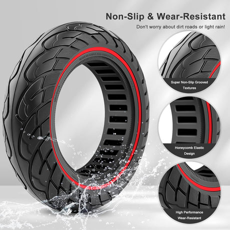 10x2.5" Tubeless Solid Tyre 36mm Slot w/ Red Line for Electric Scooters