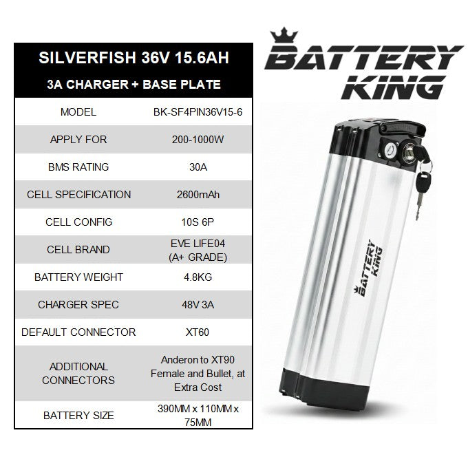 Silverfish 36v 15.6ah ebike Battery specs