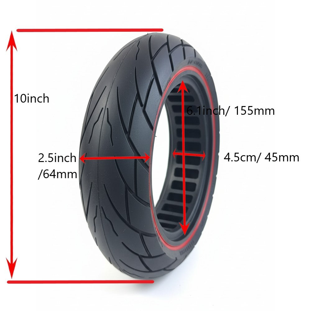 10x2.5-6.1" Tubeless Solid Tyre 45mm Slot w/ Red Line for Electric Scooters