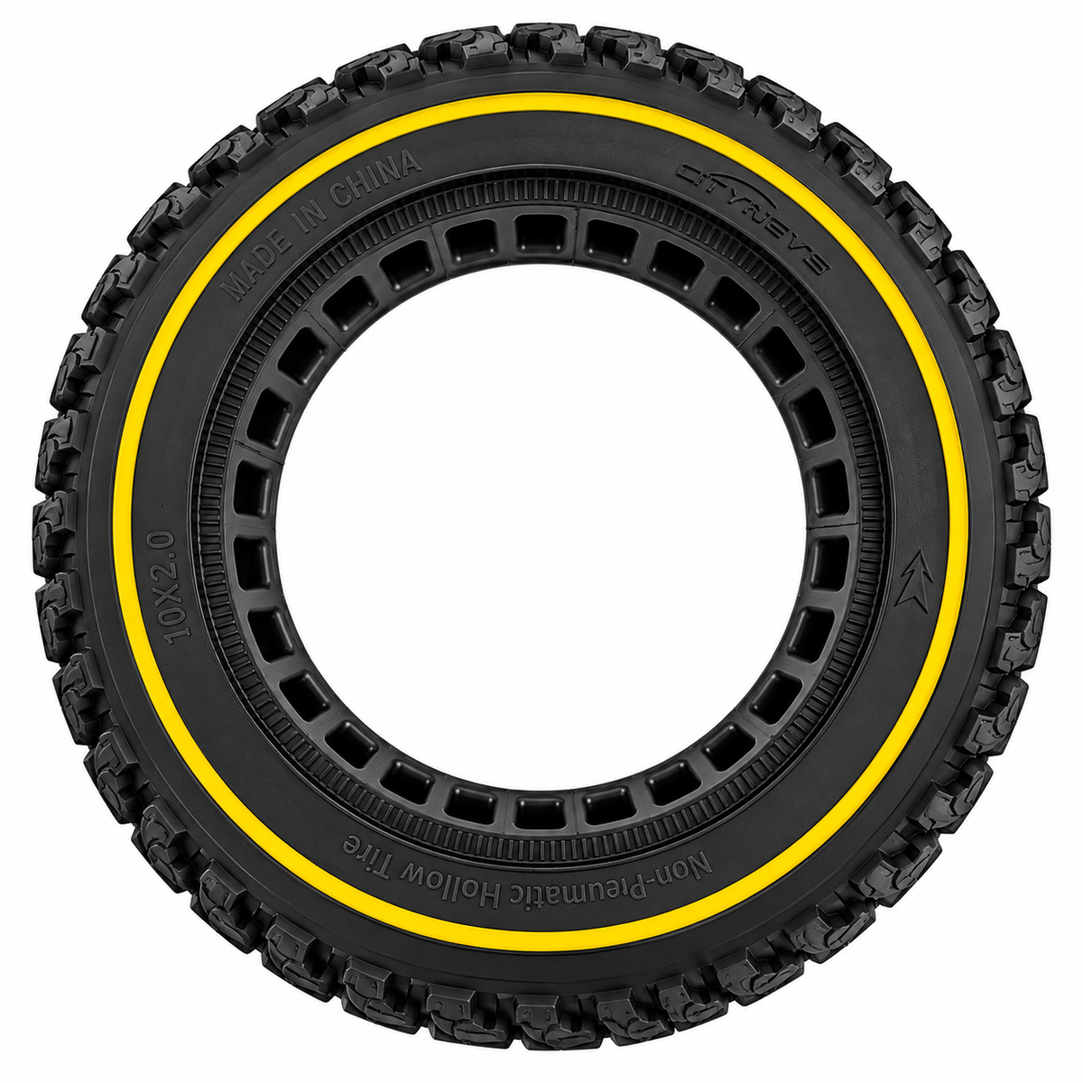 10x2" Tubeless Solid Tyre 36mm Slot w/ Yellow Line for Electric Scooter