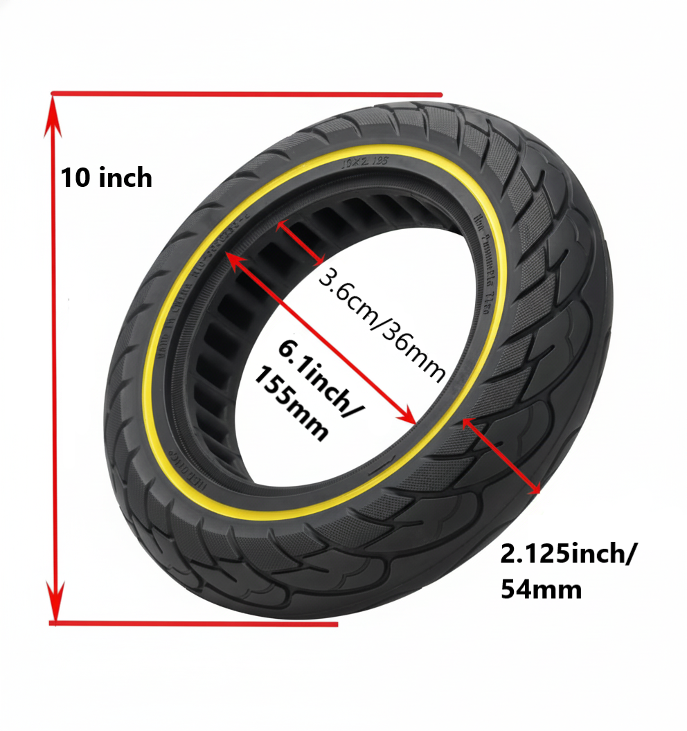 10inch tyre - 10x2.125 Yellow Line solid tyre measurement