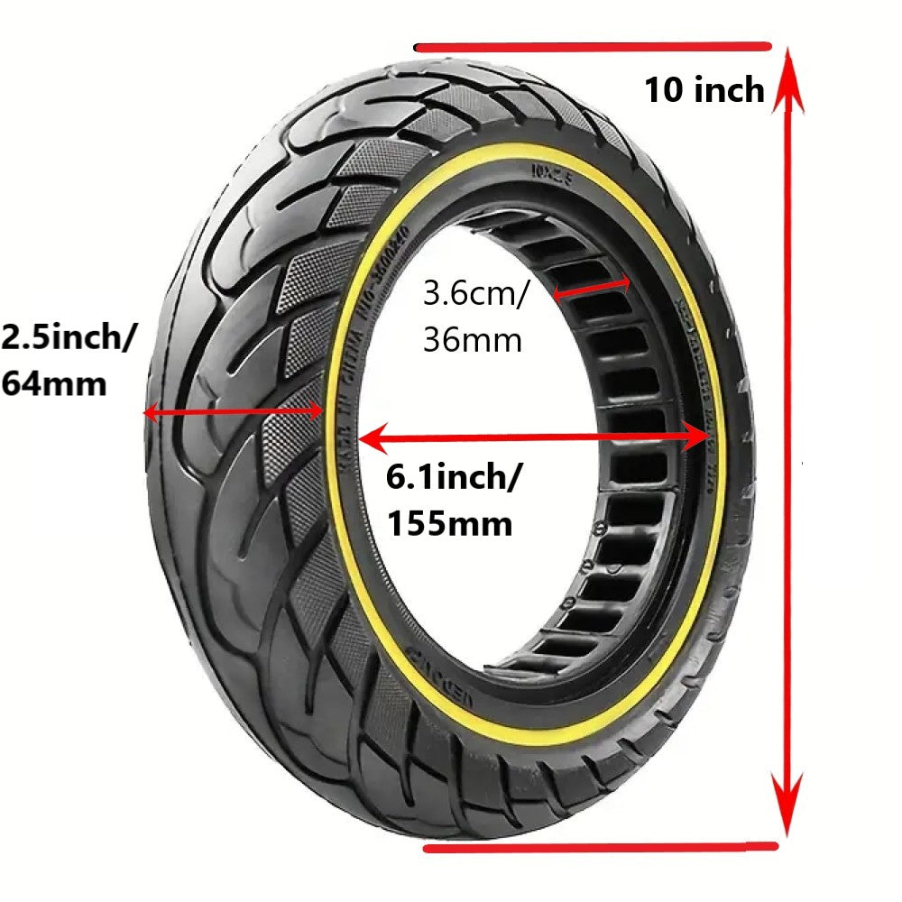 eScooter tire with dimensions labeled on a white background