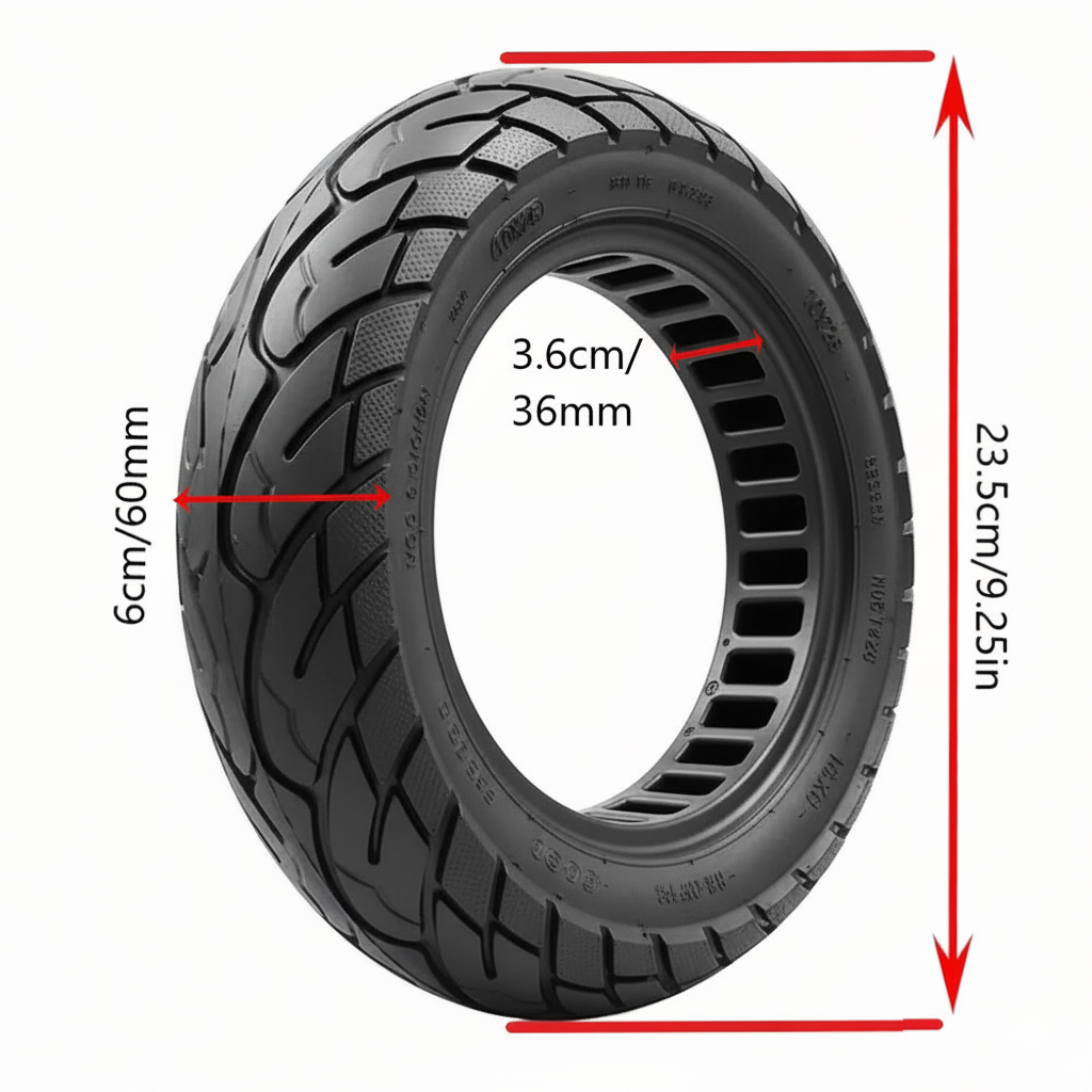 10x2.5" Black Tubeless Solid Tyre 36mm Slot for Electric Scooters