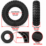 10x2" Black Tubeless Solid Tyre 36mm Slot for Electric Scooters