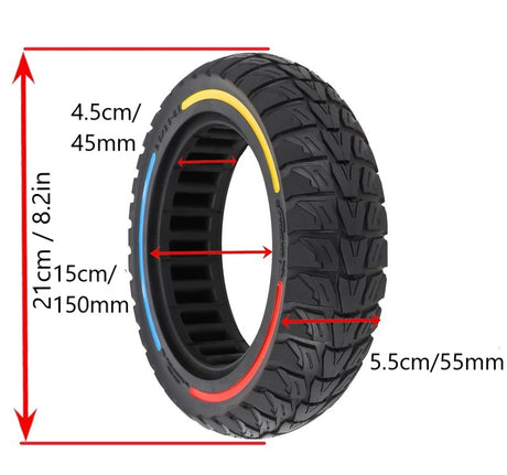 8 Inch Tri Color Solid Tubeless Tyre Measurement