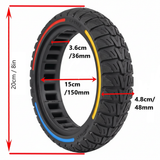 8inch Tri Color Tire with measurements indicated