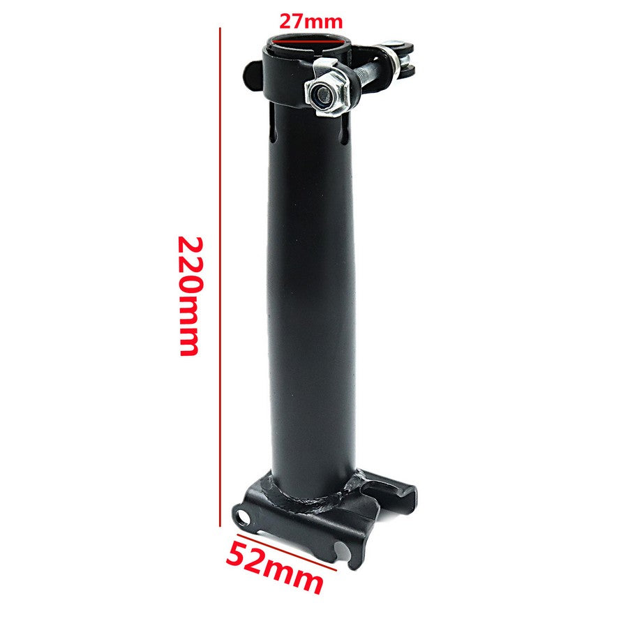 Black metal seat post with measurements