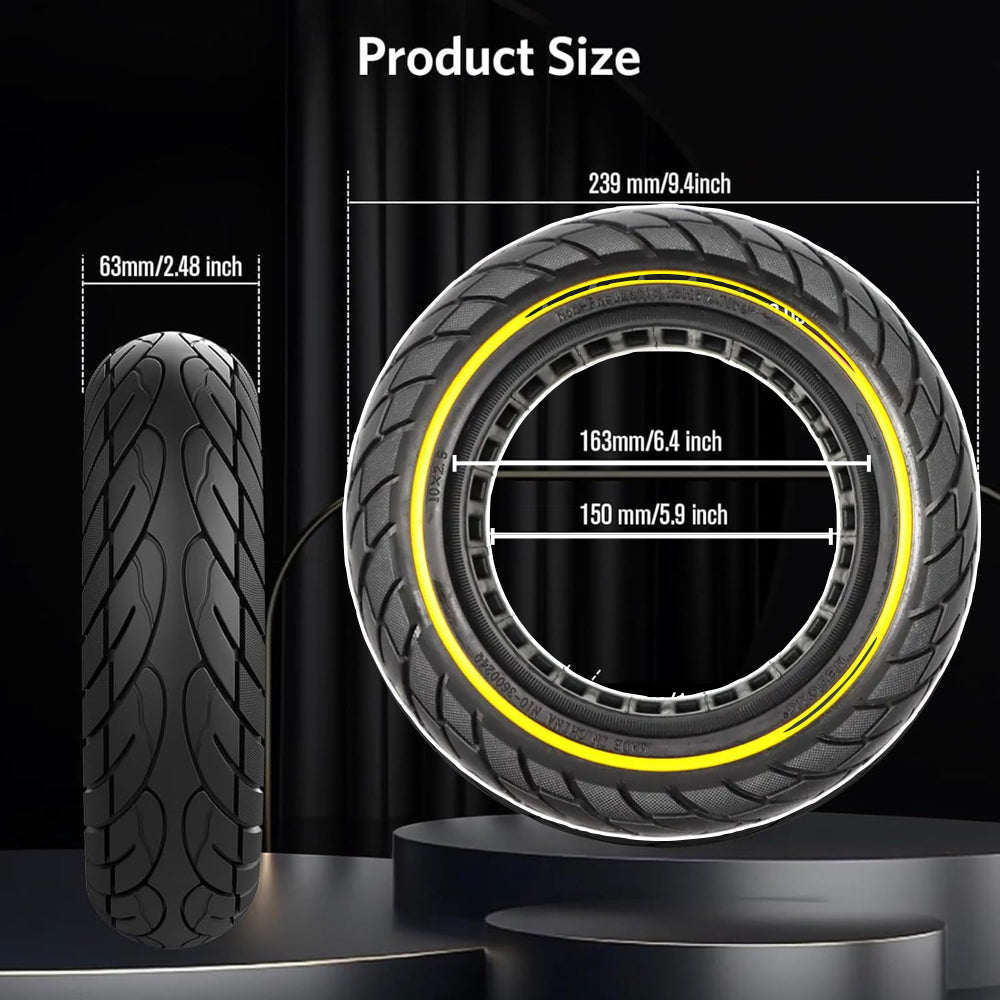 10x2.5" Tubeless Solid Tyre 36mm Slot w/ Yellow Line for Electric Scooters