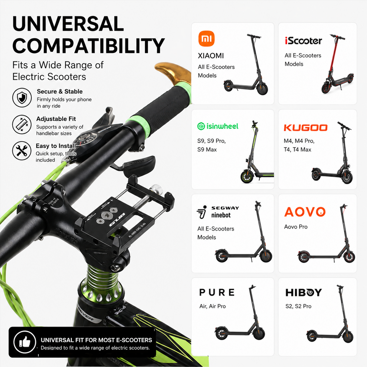 Electric scooter with phone holder compatibility chart for various brands