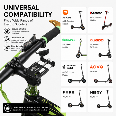 Electric scooter with phone holder compatibility chart for various brands