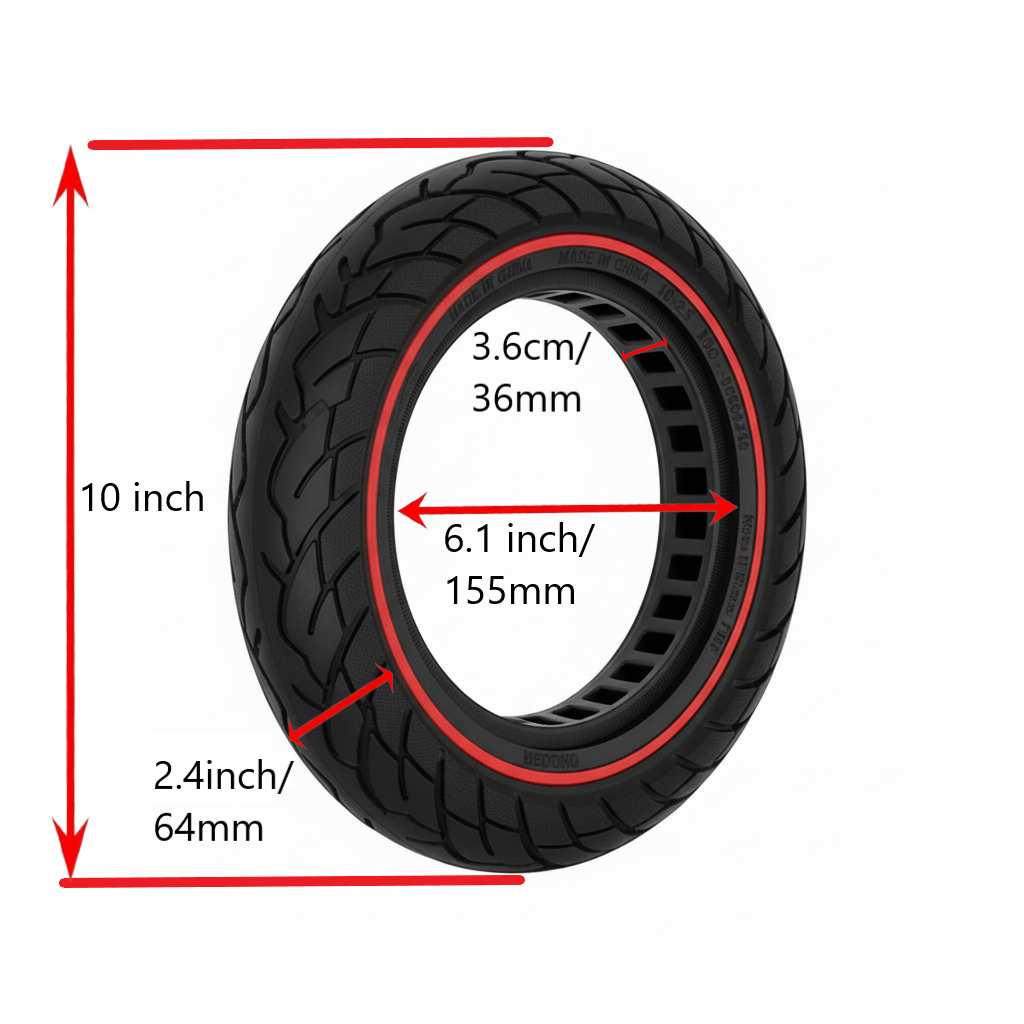 10x2.5-6.1" Tubeless Solid Tyre 36mm Slot w/ Red Line for Electric Scooters