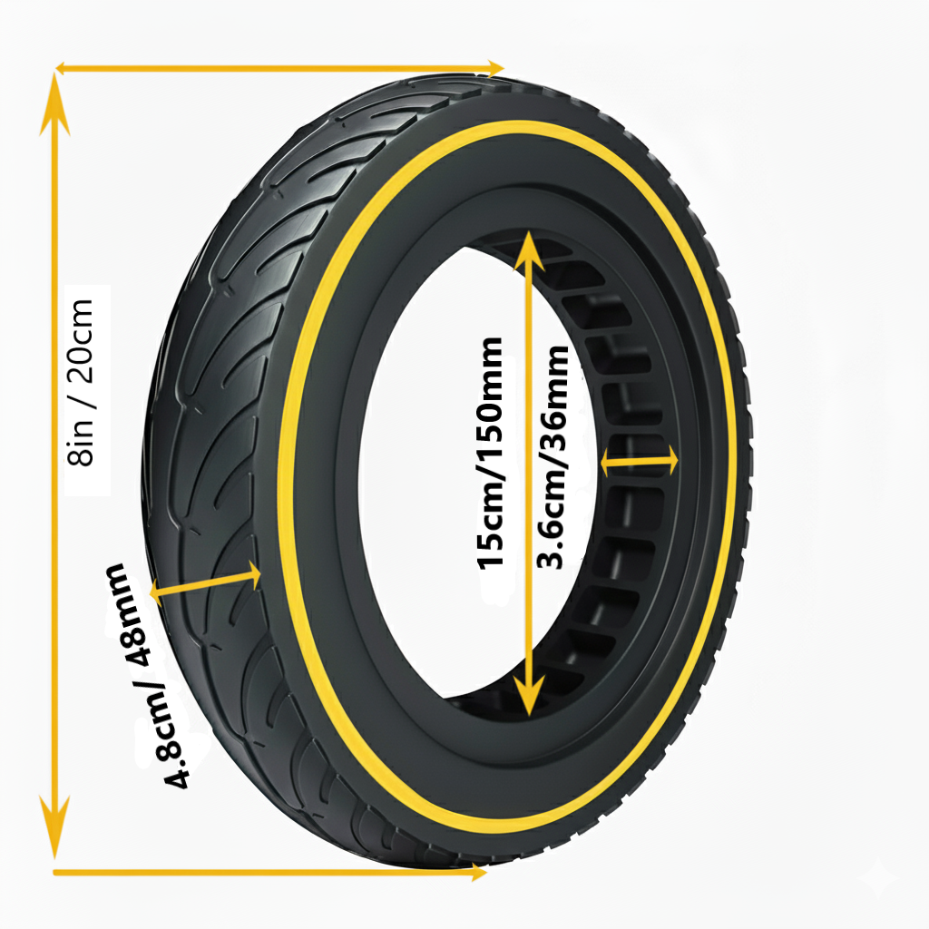 8.5X2'' Tubeless Solid Tyre 36mm Slot w/ Yellow Line for Electric Scooter