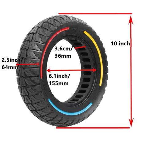 10x2.5-6.1" Tubeless Solid Tyre 36mm Slot w/ Tri Color Line for Electric Scooters