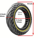 eScooter tire with dimensions labeled on a white background